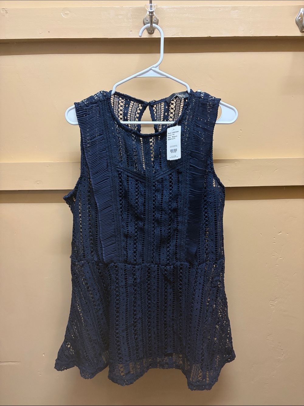 Suzanne Betro Navy Crochet Peplum Camisole